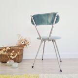 Old chrome metal and blue velvet chair