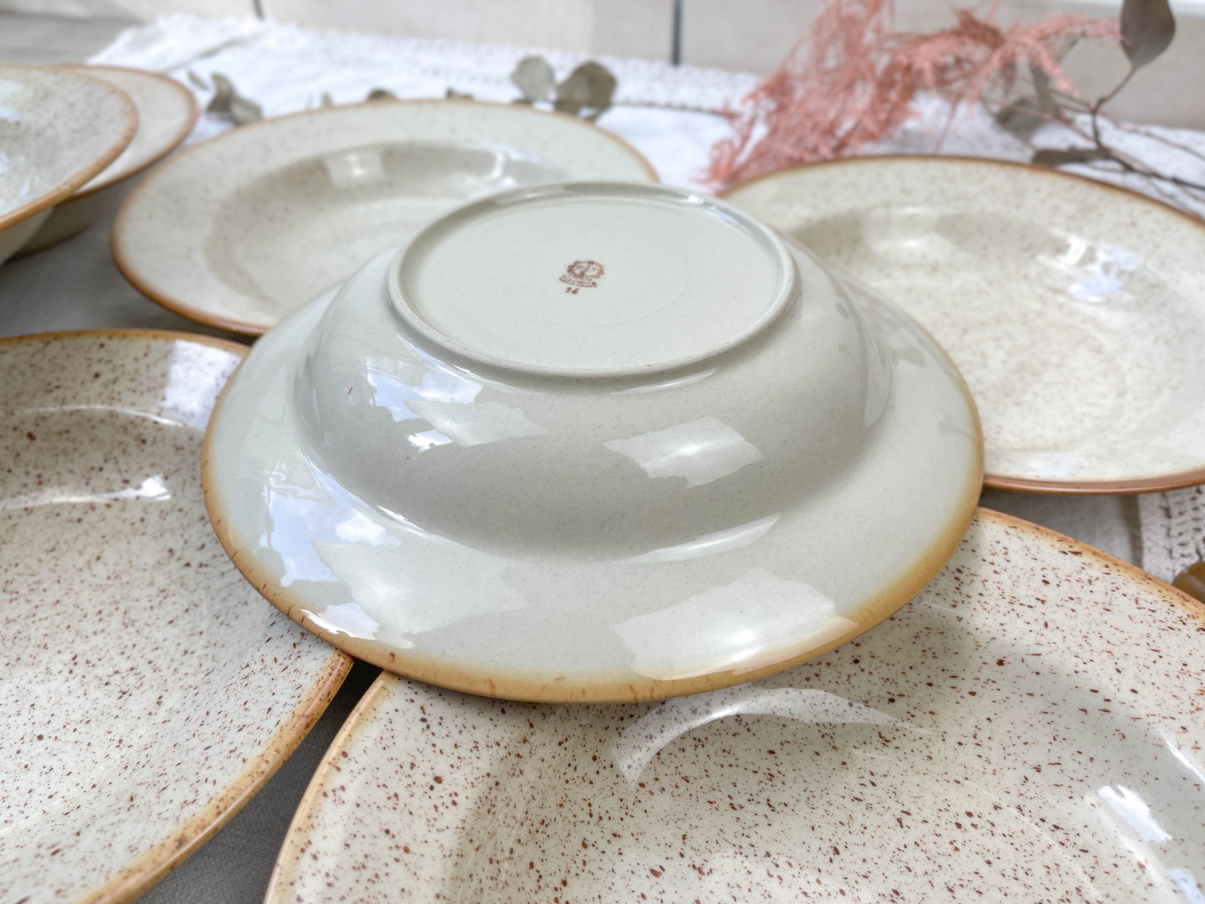 6 Tulowice speckled stoneware soup plates