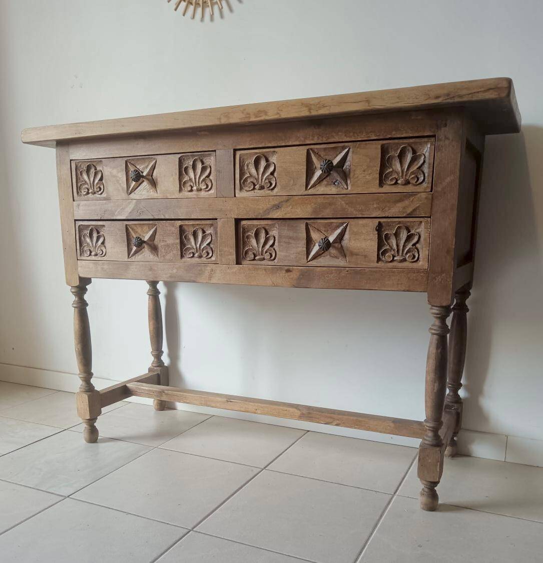 Antique Spanish hand-carved console table