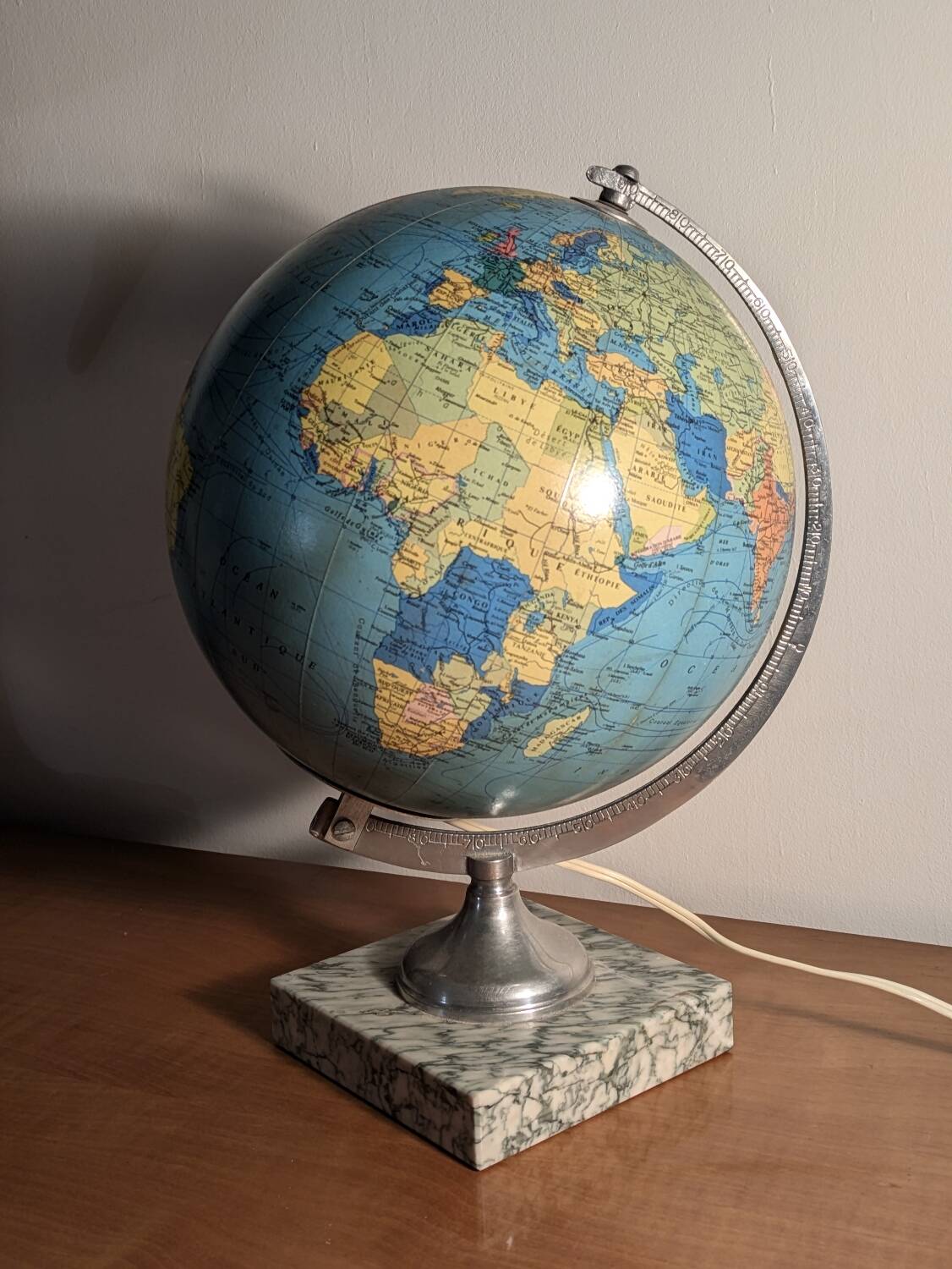 Globe terrestre vintage Taride 1960, marbre & verre