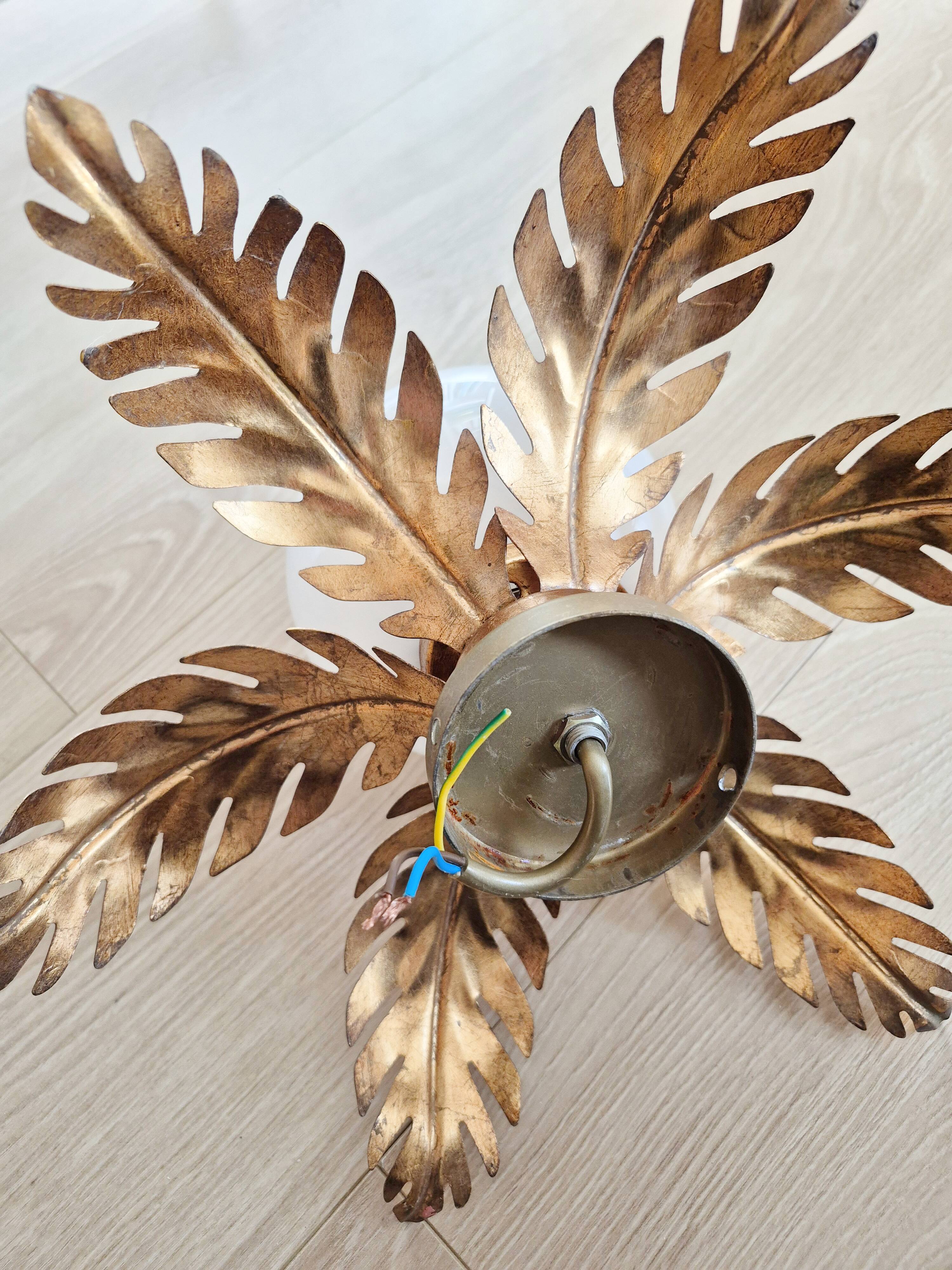 Ceiling light, pendant, chandelier, vintage golden sun lamp.