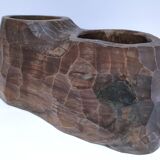 Carved solid wood pencil holder signed vintage