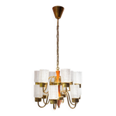 Swedish mid-century chandelier in teak with 12 tulips Eriksmalaglass (38 cm)