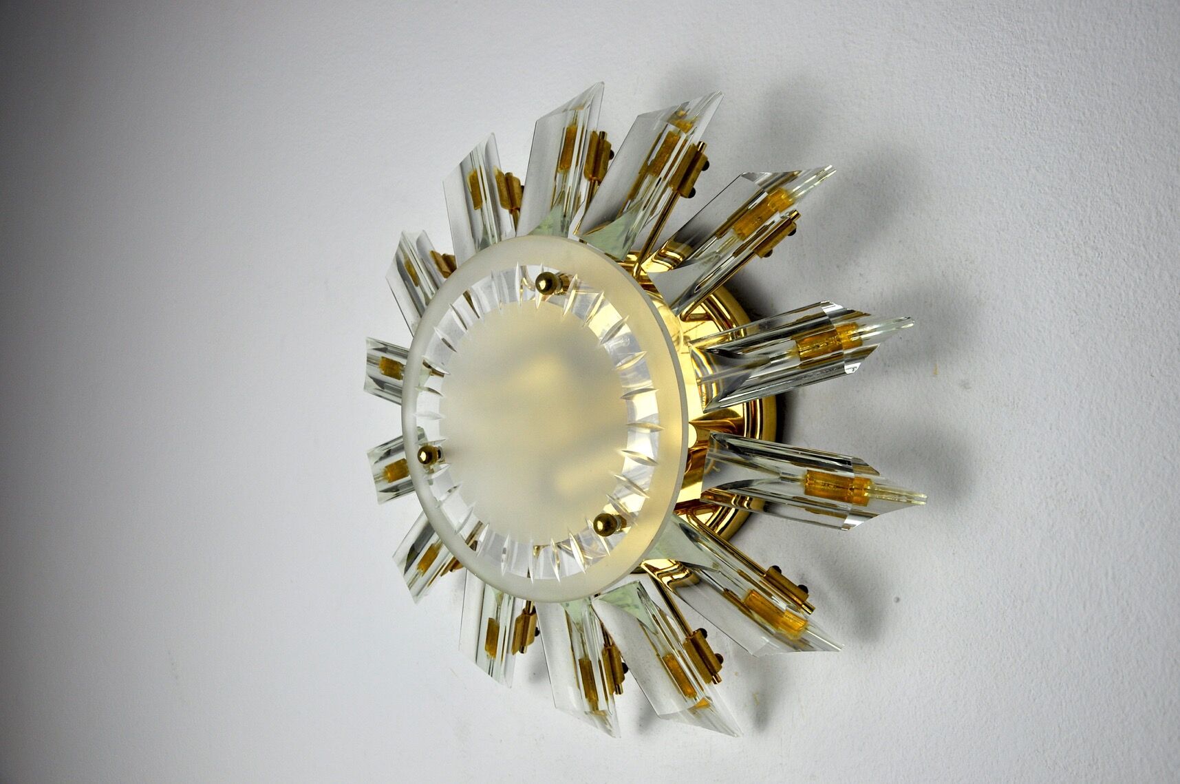 Wall lamp venini soleil, triedri glass, Italy, 1970