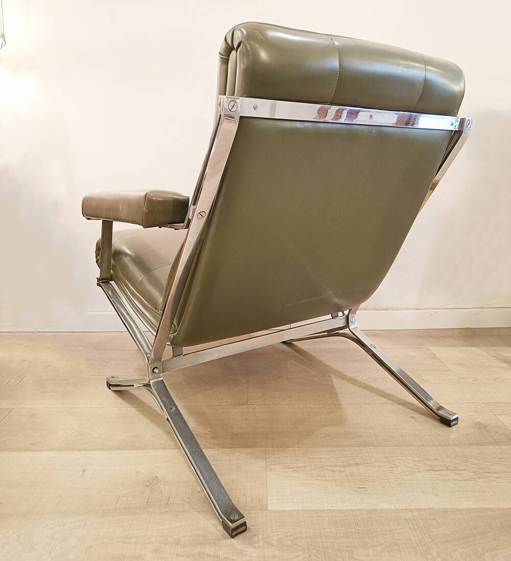 Vintage Metal and Skai Armchair, 1970s