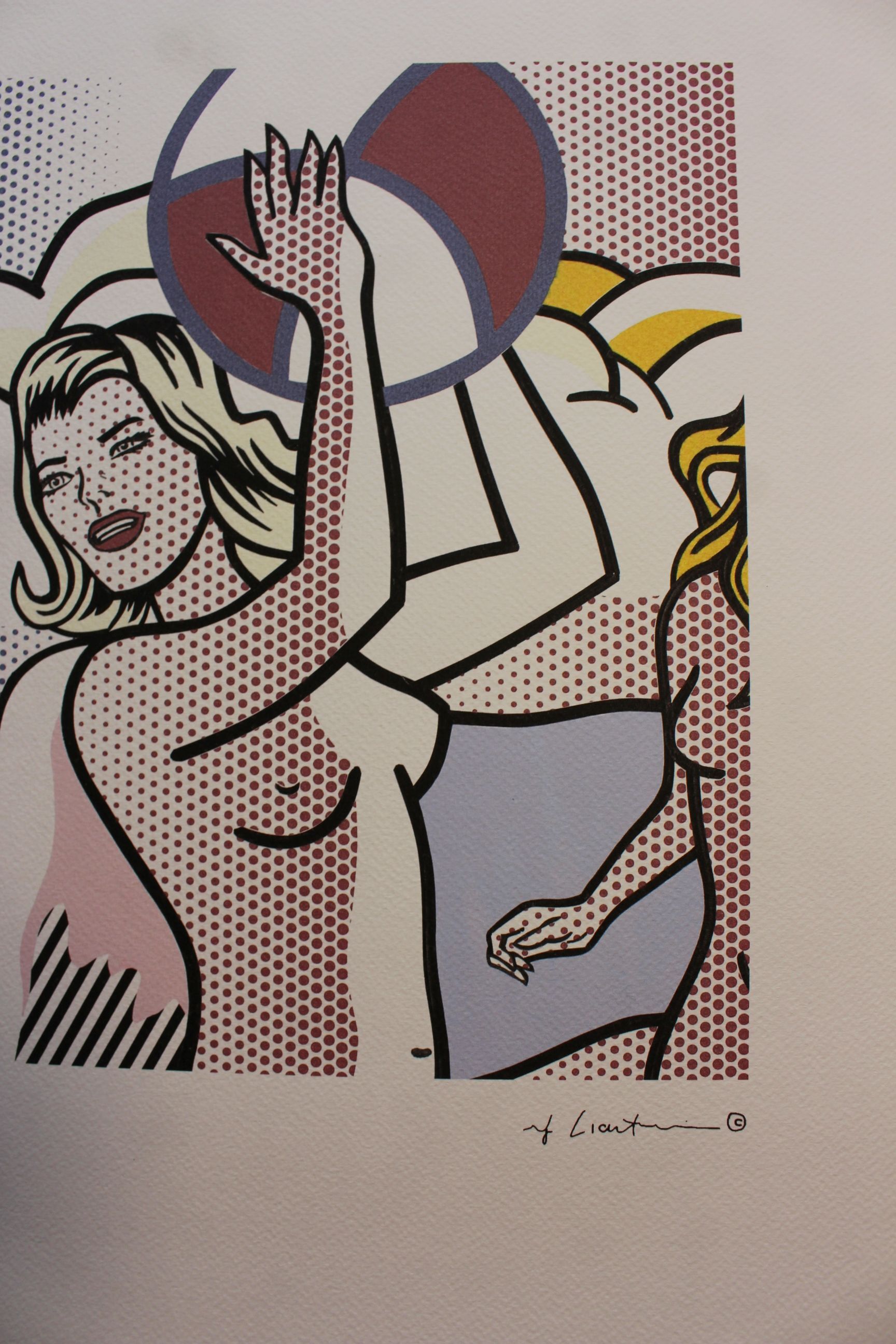 "Nudes With Beach Ball" 1920s Lithography