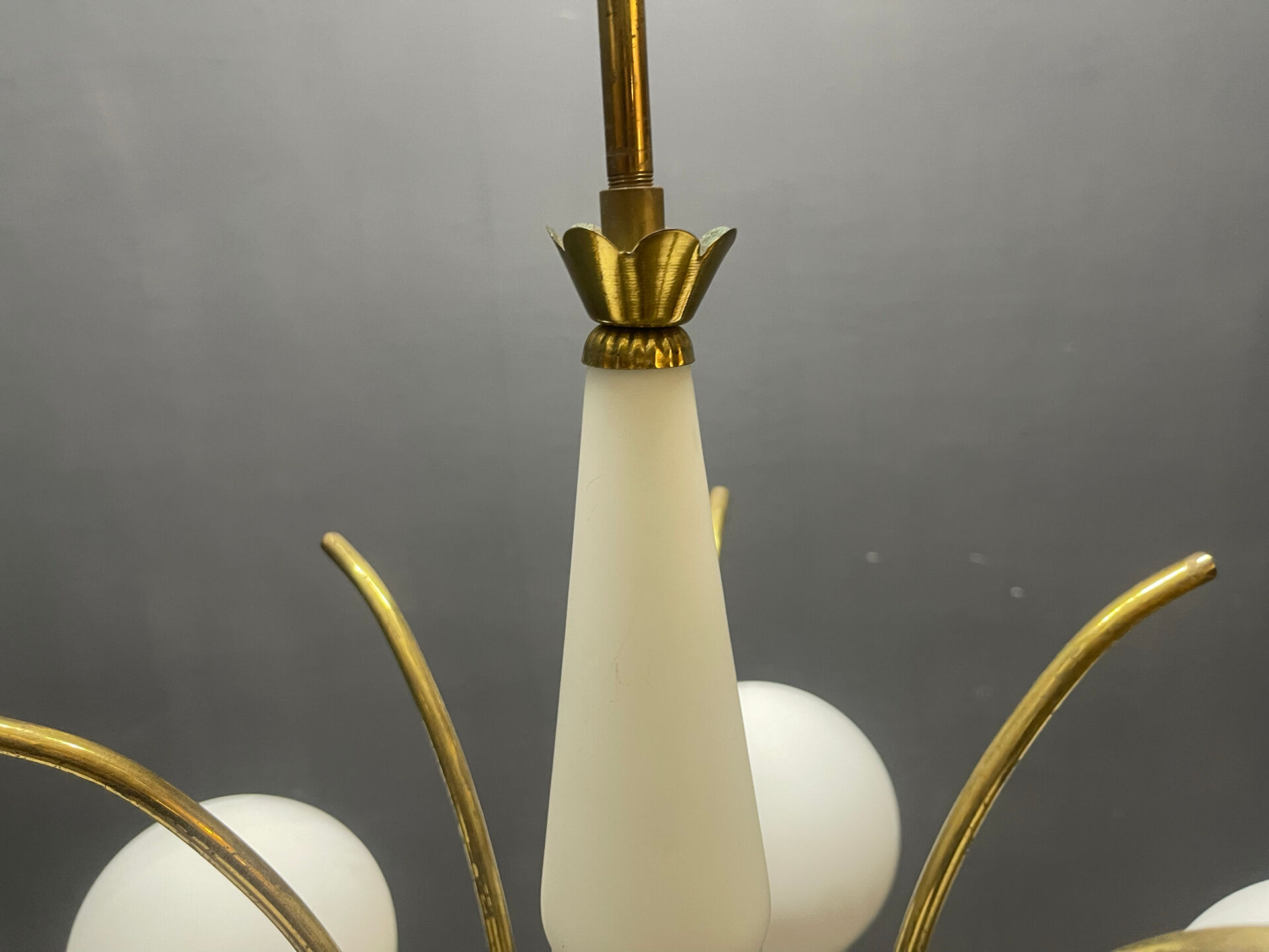 White Opaline Glass & Brass Chandelier, 1960s