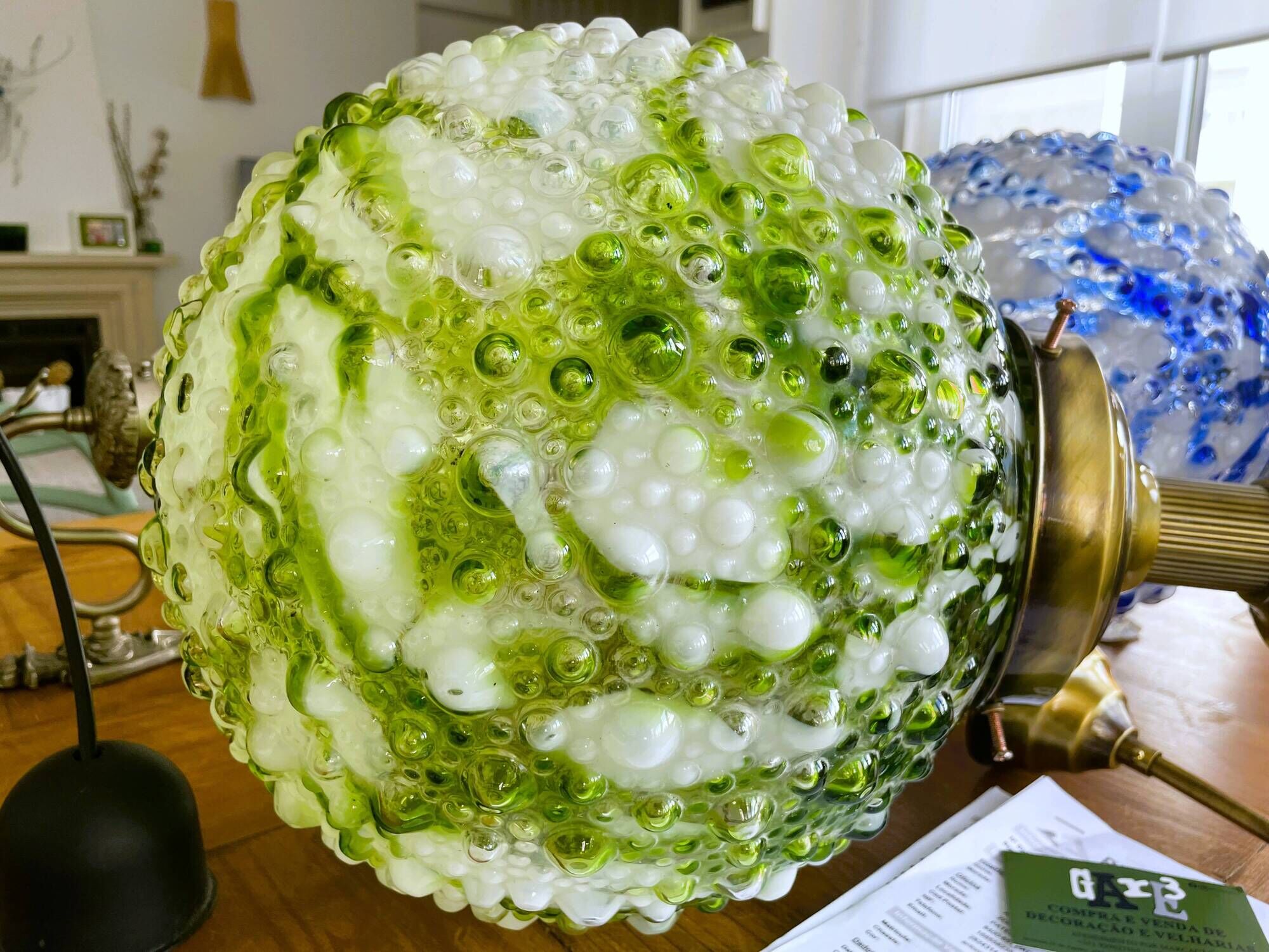 Giant green splatter bubble glass hanging lamp by Marinha Grande