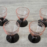 5 verres à digestif art déco noir & rose