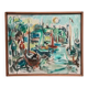 Original Swedish Oil on Canvas" Harbor" By Sven Sinde, Vintage & Framed 47×38cm