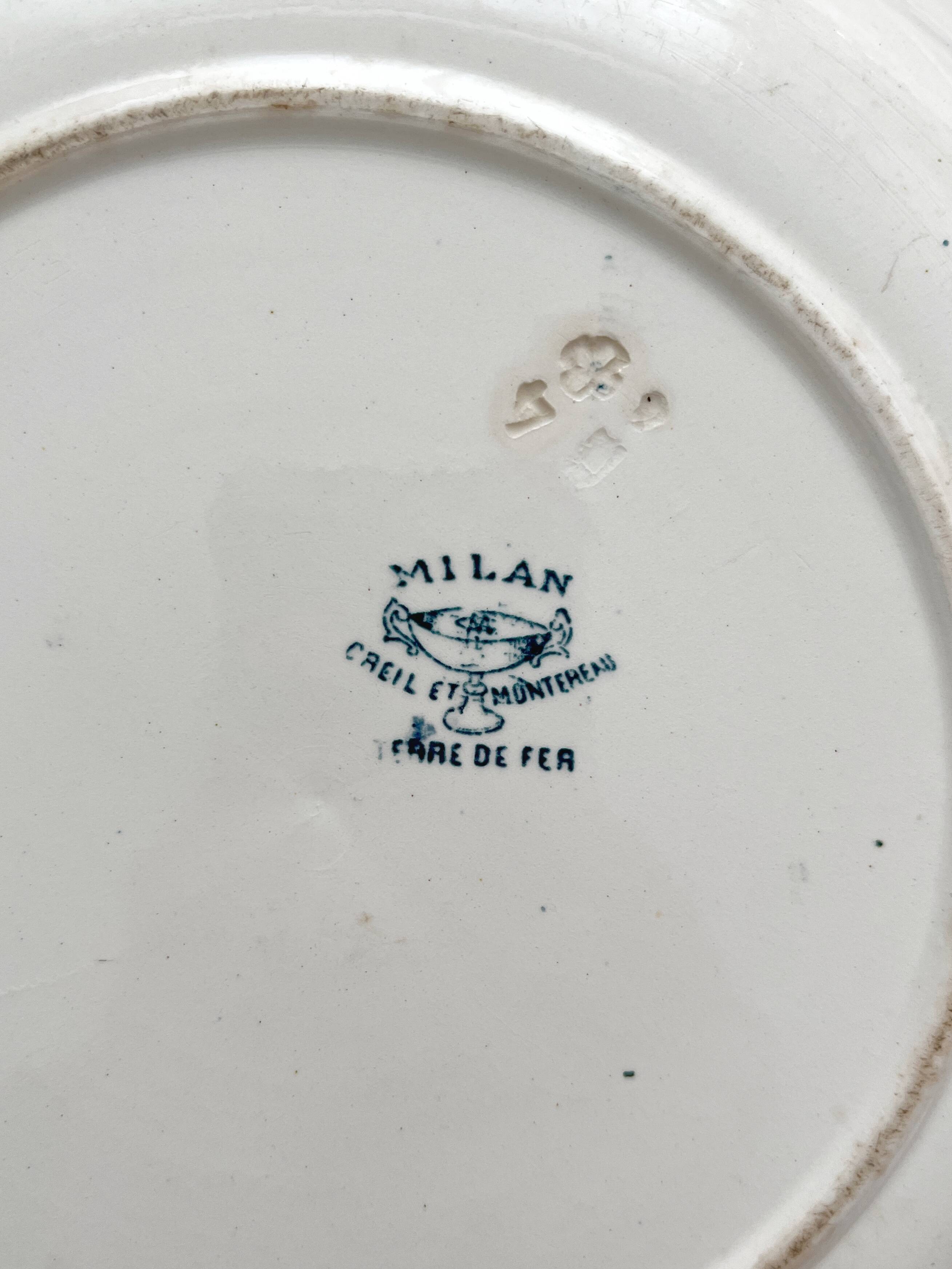 Round, hollow ironstone dish "Milan" Creil and Montereau