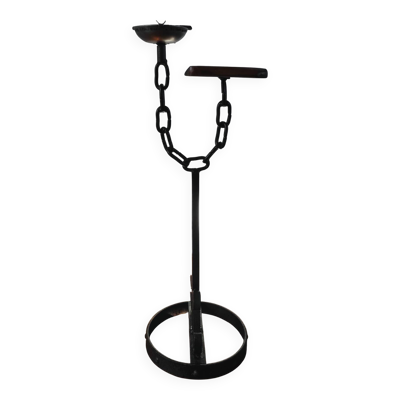 Meuble d'appoint, cendrier brutaliste en fer forgé et bois