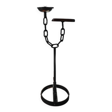 Occasional table, brutalist ashtray in wrought iron and wood