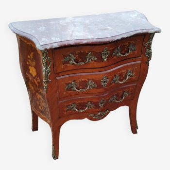 Commode marqueterie plateau marbre style louis xv