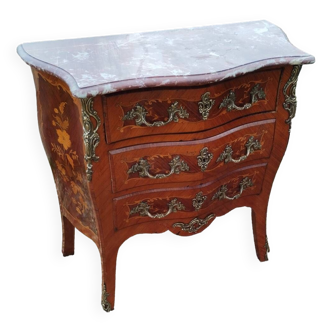 Commode marqueterie plateau marbre style louis xv