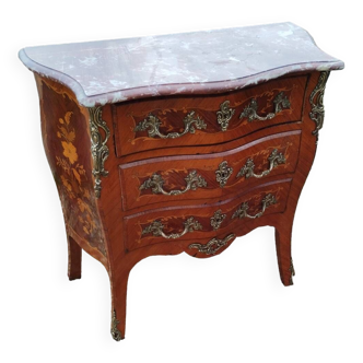 Louis xv style marble top marquetry chest of drawers