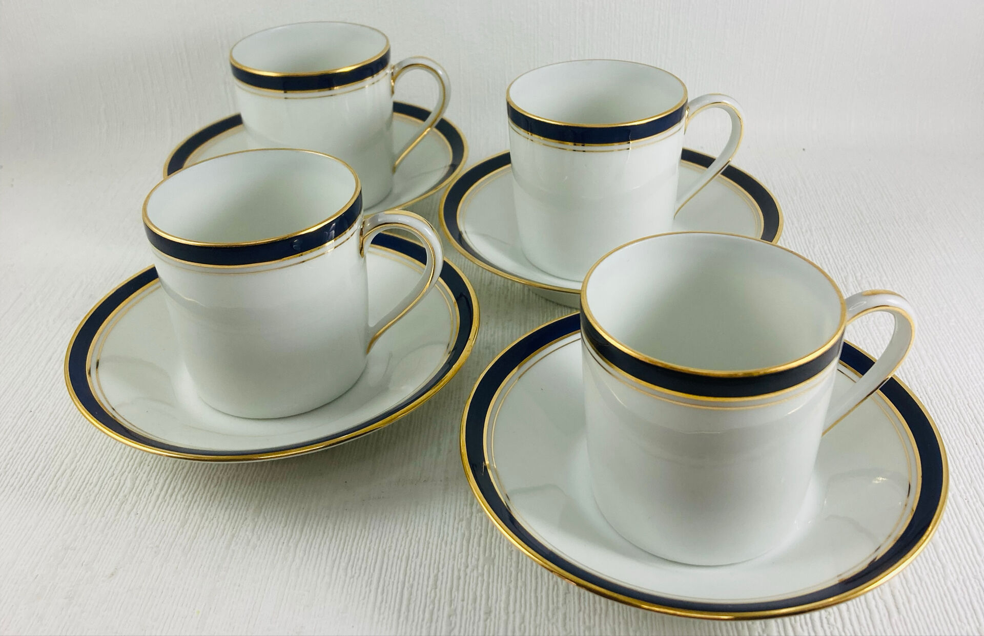 4 Cups and Saucers for Coffee Haviland Model Ambassade (blue rim)