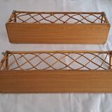 Pair of wall shelves made of bamboo and rattan