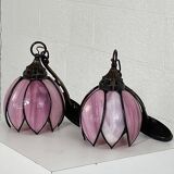 paire d'applique en fer et patte de verre style Tiffany