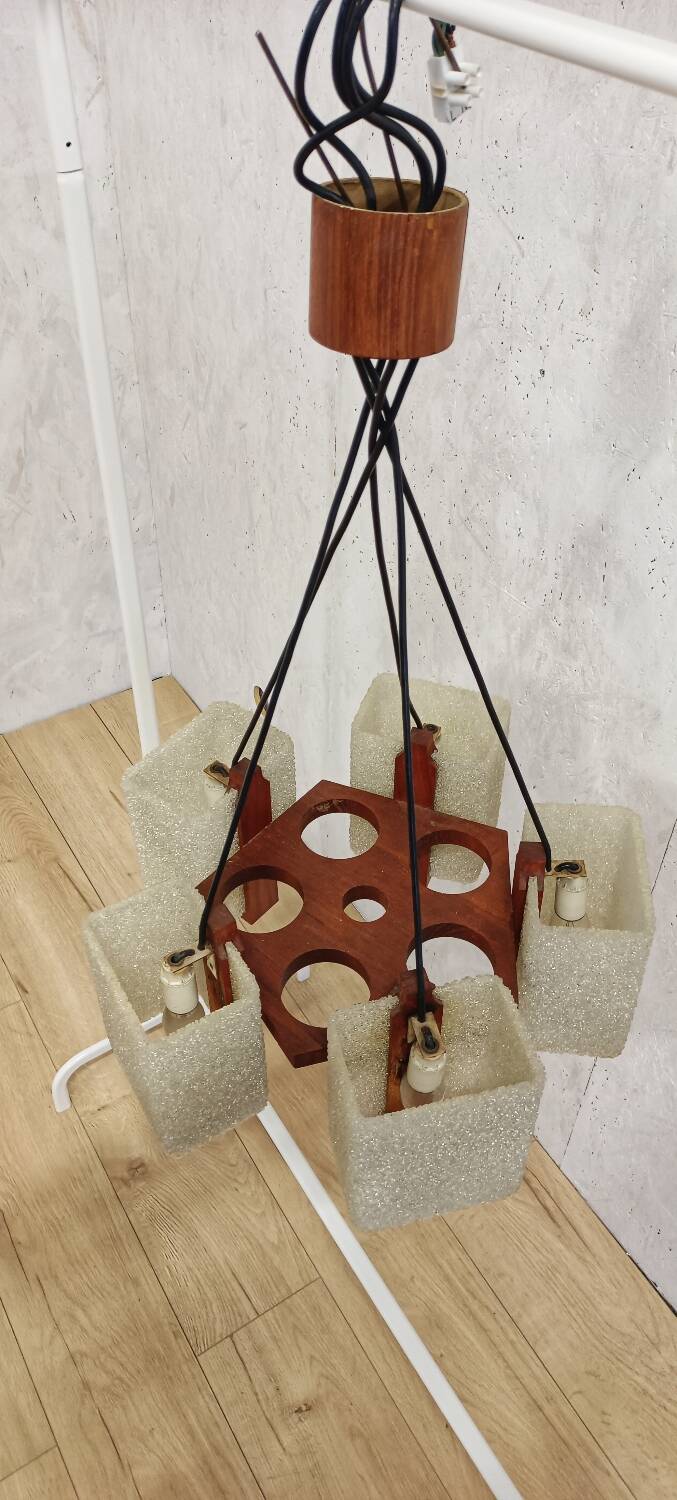 Teak and resin pendant light