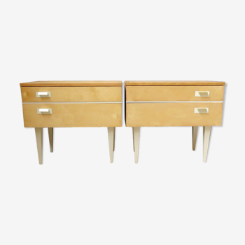 Bedside table set brightly veneered with drawer and folding compartment, nightstand