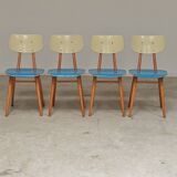 Set of 4 wooden chairs TON Bystrice Thonet blue