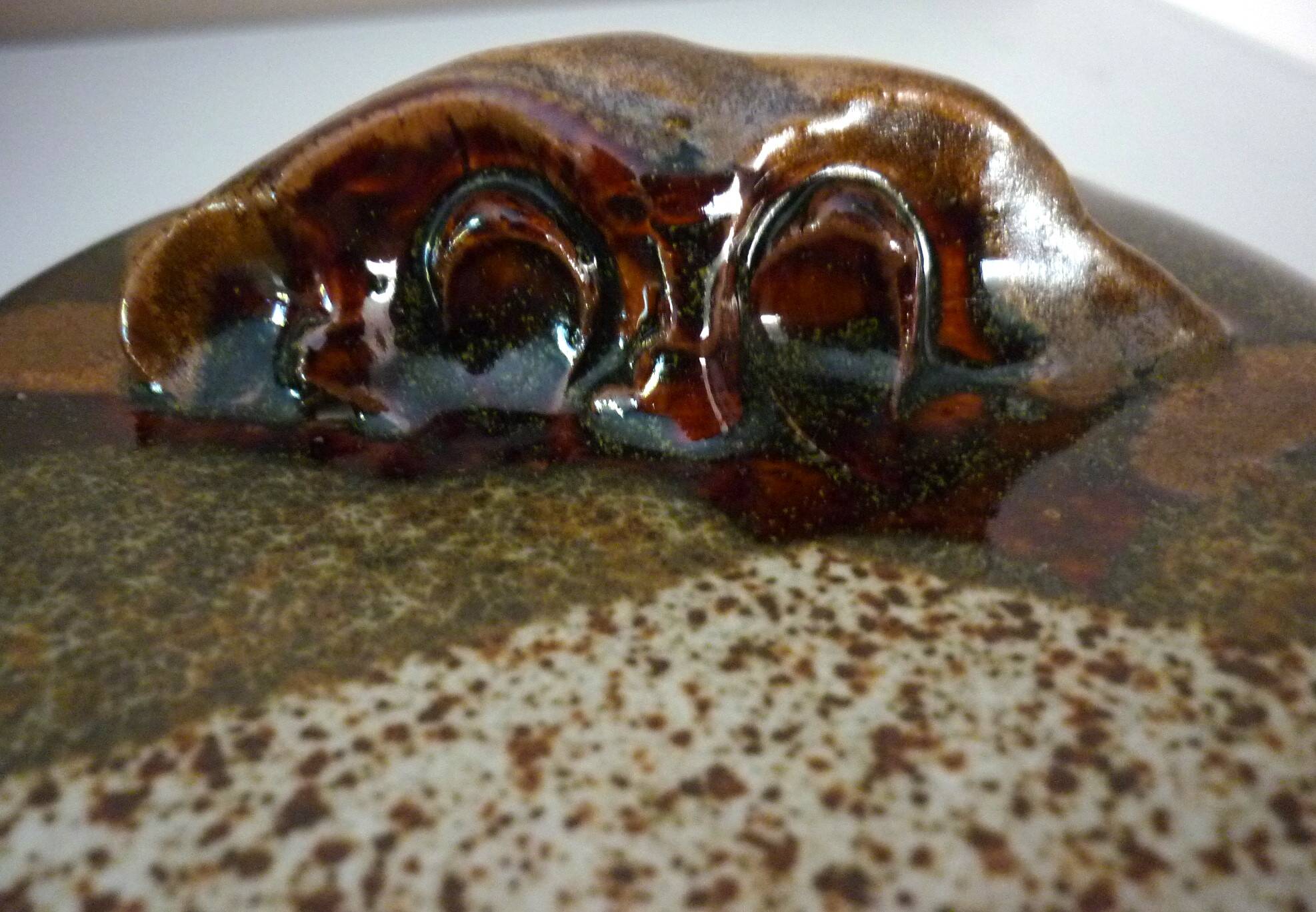 Vegetable dish, covered pot, glazed ceramic art, 1970s, signature to be identified