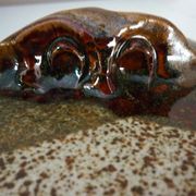 Vegetable dish, covered pot, glazed ceramic art, 1970s, signature to be identified
