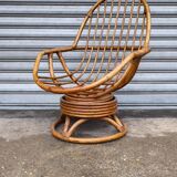 60s Swivel Rattan Armchair