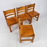 Set of 4 Mid Century Scandinavian Pine Dining Chairs, 1960s
