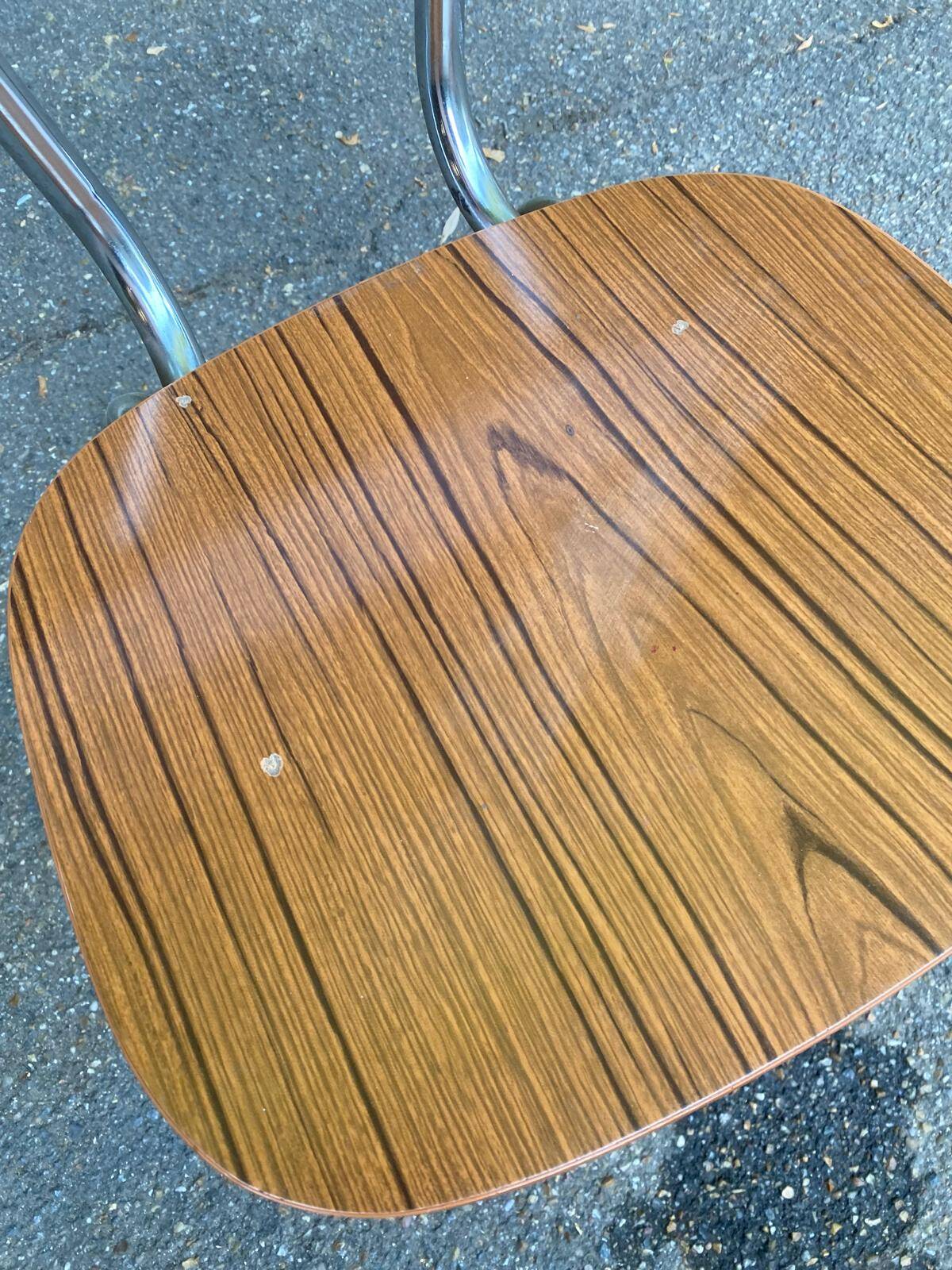 Vintage Chair 60s/70s Formica Wood Pattern & Chrome Legs