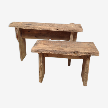 Ensemble de 2 tabourets en bois brut