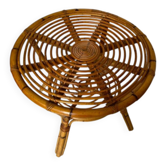 Table basse ronde en rotin vintage