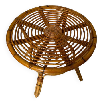 Table basse ronde en rotin vintage