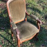 Antique Voltaire armchair in wood and green velvet Louis Philippe