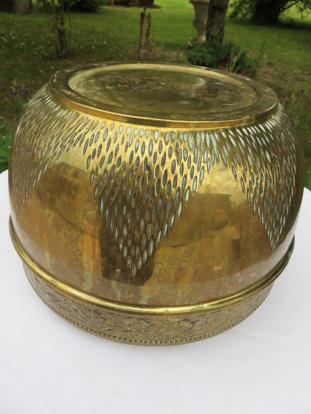 Art deco brass pot cover