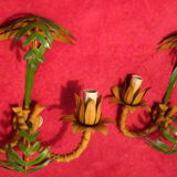 Pair of painted tole sconces decor palm