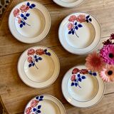 Set of 6 vintage deep plates, Rose Rouge model, by HBCM