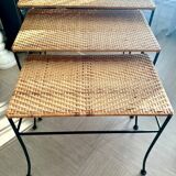 Rattan and Wrought Iron Nesting Tables
