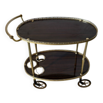Vintage brass and dark wood serving trolley – 1960s