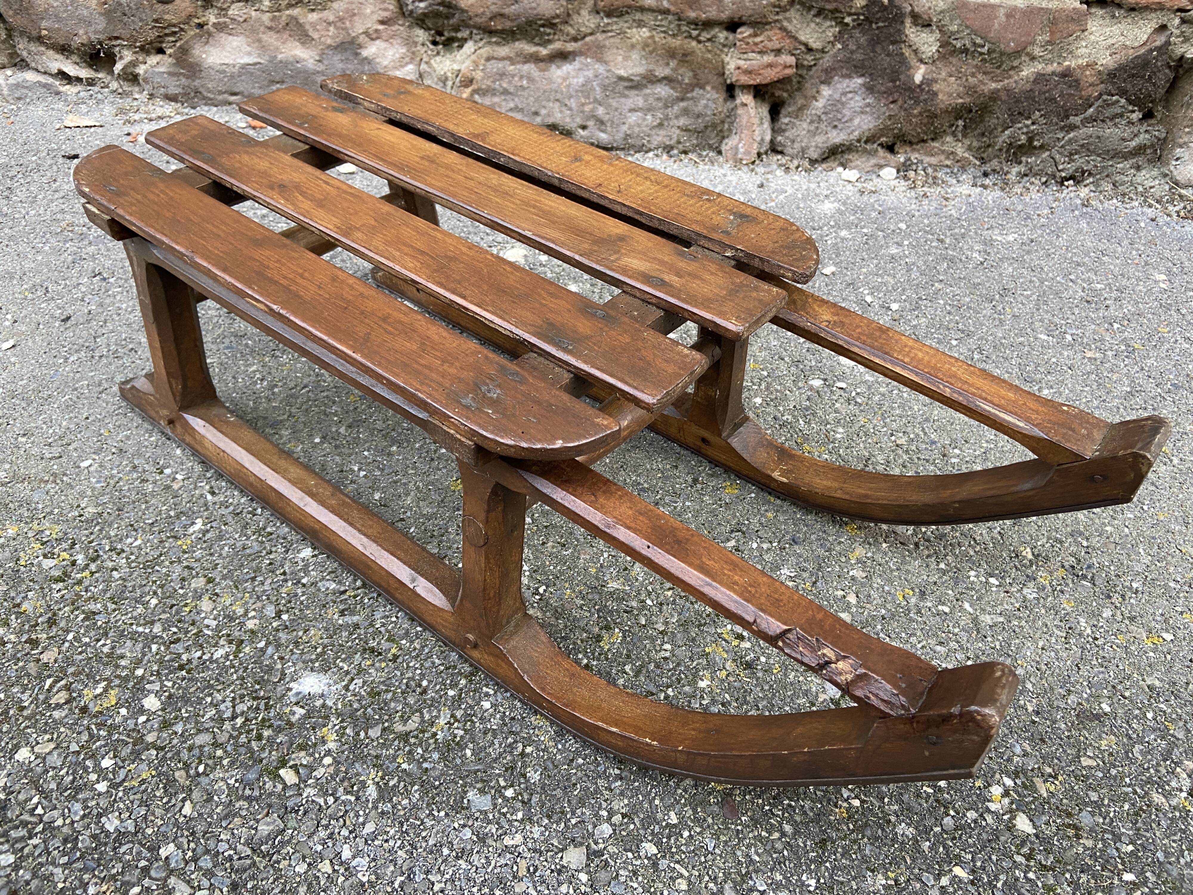 old sled sleigh Alsace Christmas decoration DAVOS style Wood 1900