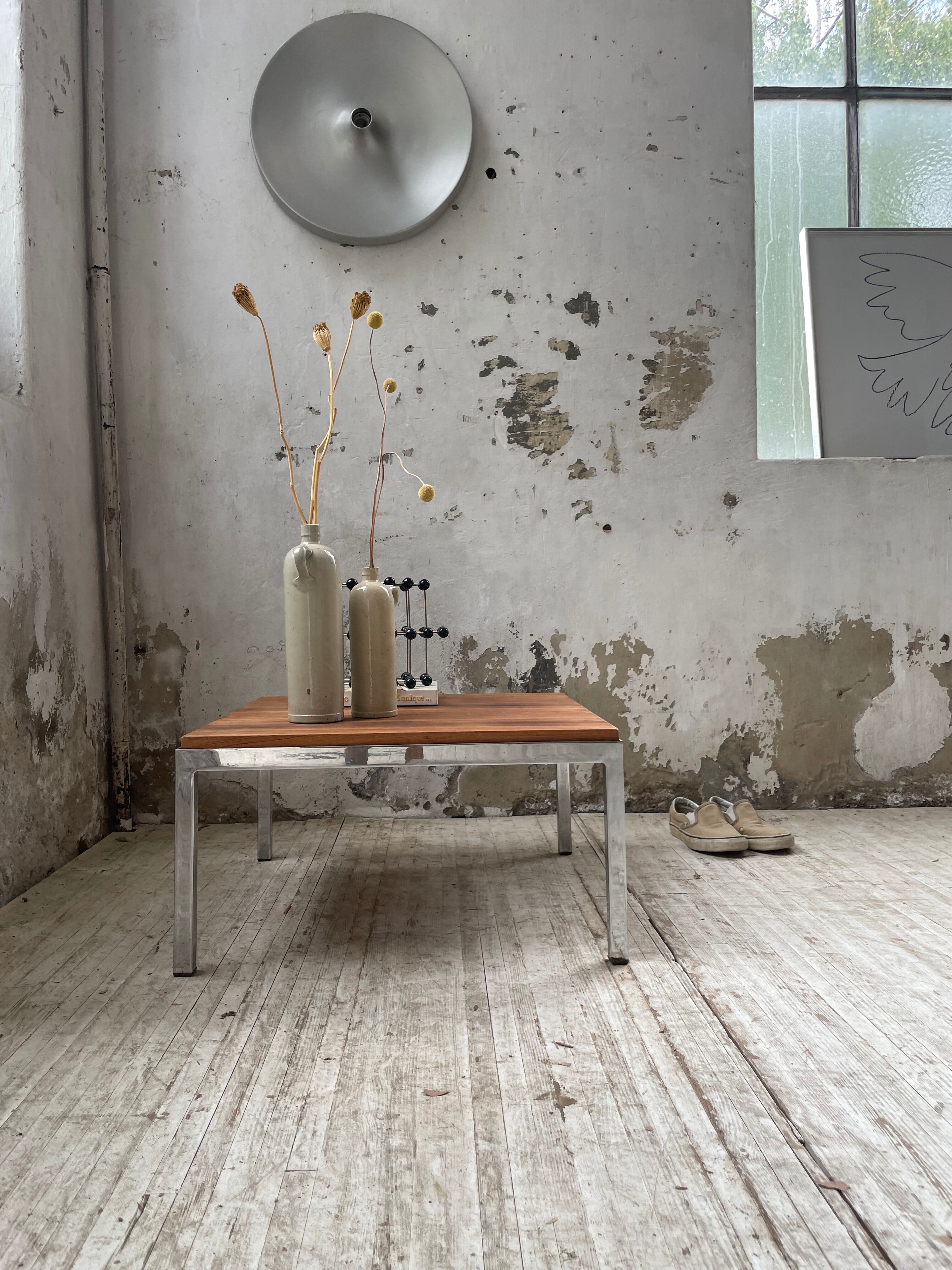 Walnut and modernist chrome coffee table