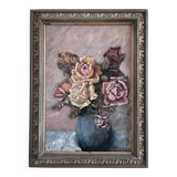 Vintage original flower oil painting, flower still life art