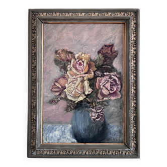 Vintage original flower oil painting, flower still life art