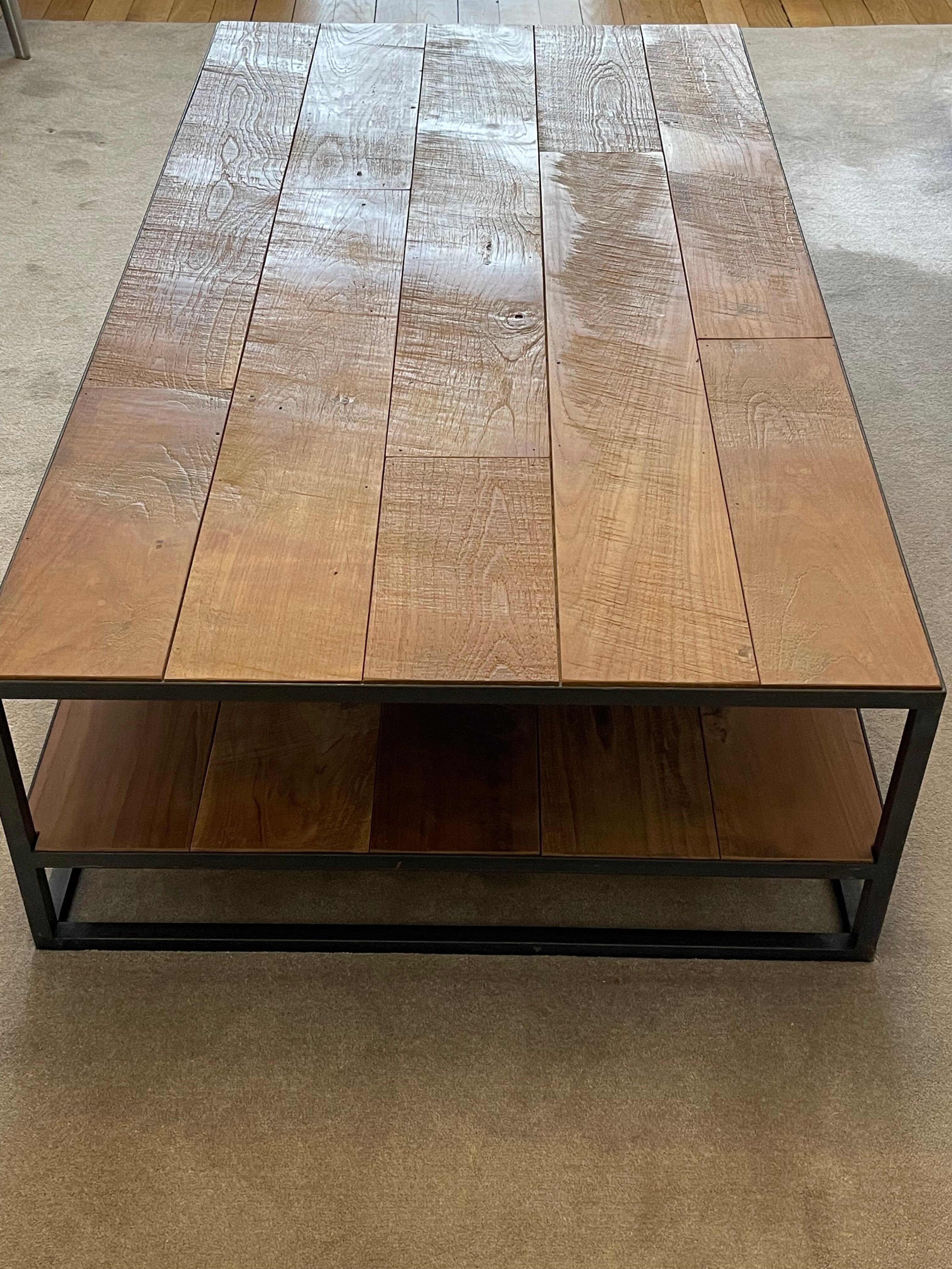 Coffee table sheet metal and natural teak, Le Cèdre Rouge