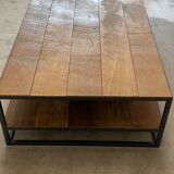 Coffee table sheet metal and natural teak, Le Cèdre Rouge