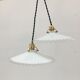 Pairs of vintage suspensions in white opaline with serrated edges
