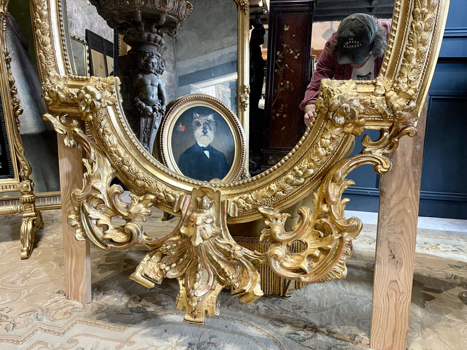 Mirror with Putti in Gilded Wood from the Napoléon III Period 1.96m x 1.33m