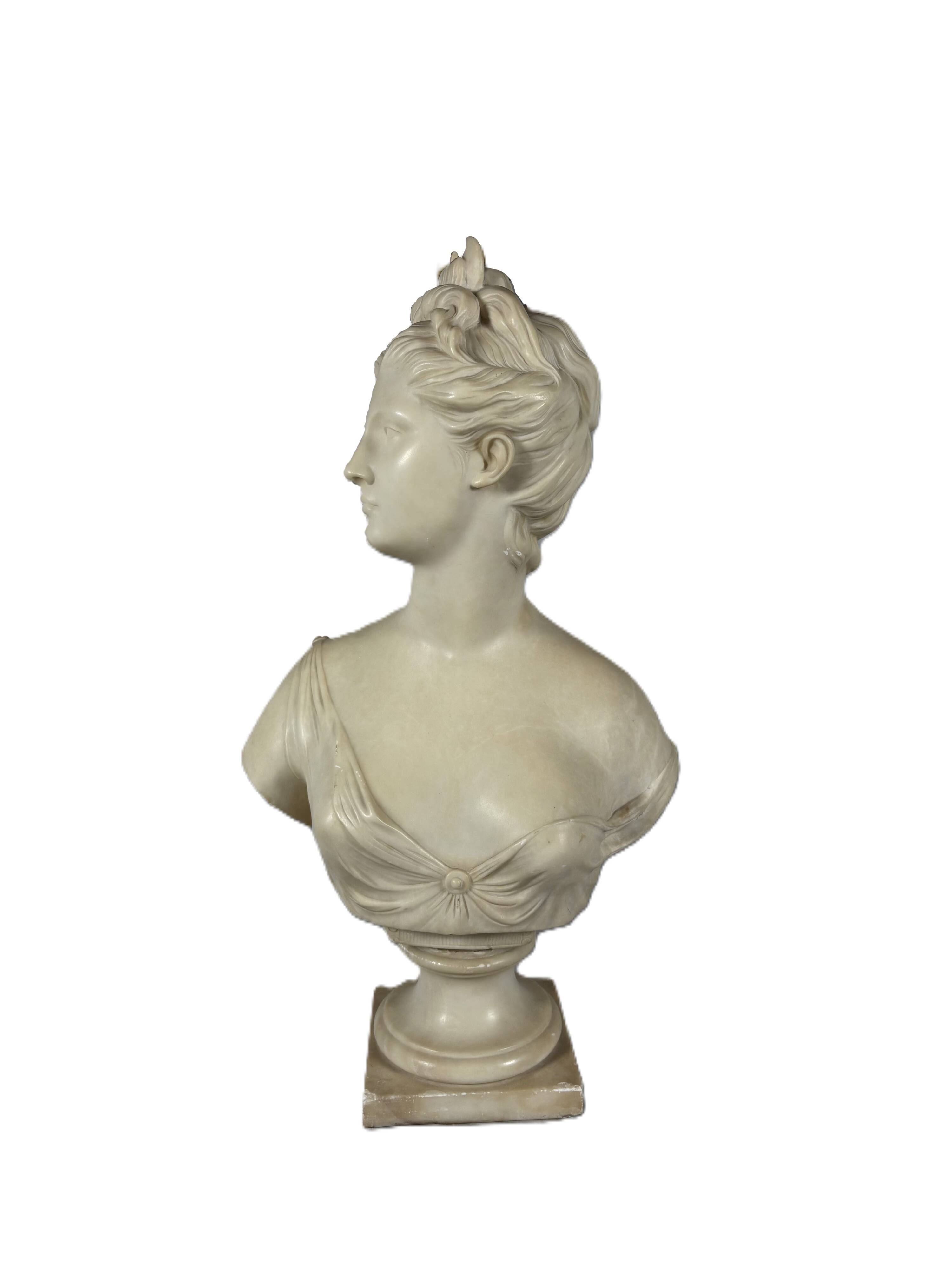 White marble sculpture, bust of Diana after Houdon (1741-1828)