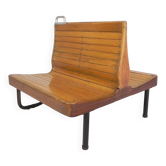 Banc de train en teck double face, années 1930